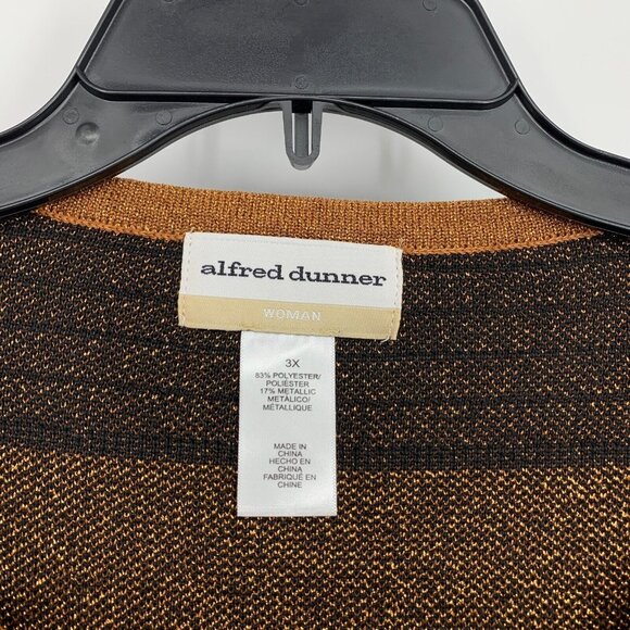 Alfred Dunner Cardigan Top Metallic Stripe Brown 3/4 Sleeve 2-n-1 - Picture 5 of 11